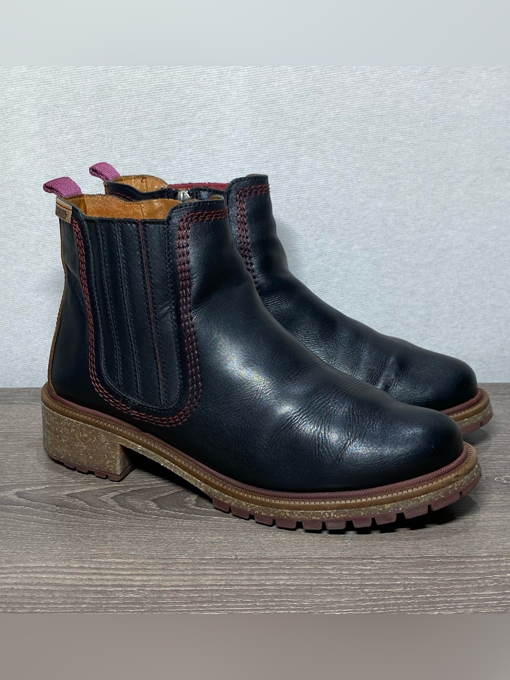 PIKOLINOS Aspe Black Leather Ankle Side Zip Boots Size 9 EUR 39 Made In Spain